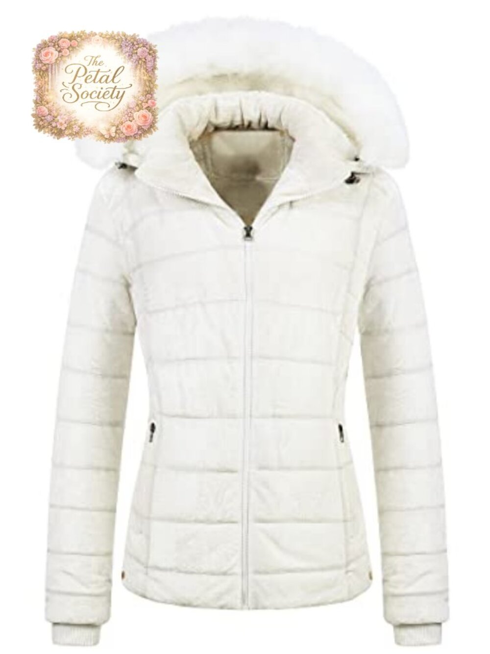 Women's Short Puffer Coat Faux Fur Lining Removable Hood Lightweight Warm